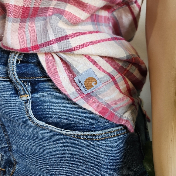 Carhartt Cowgirl Women Button Down Shirt Size M Pink-Cream Color - Picture 2 of 13